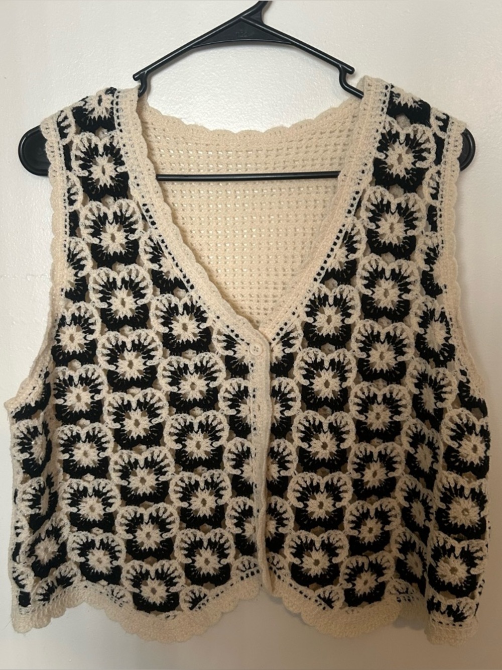 Crochet Vest in Black and Cream